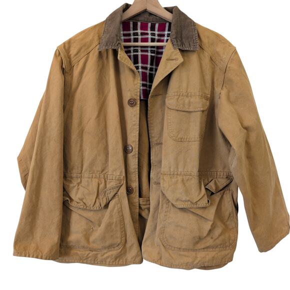 Vintage 1950s Hunting Jacket Corduroy Collar Chore Coat Field Bird Barn Canvas - Picture 5 of 12